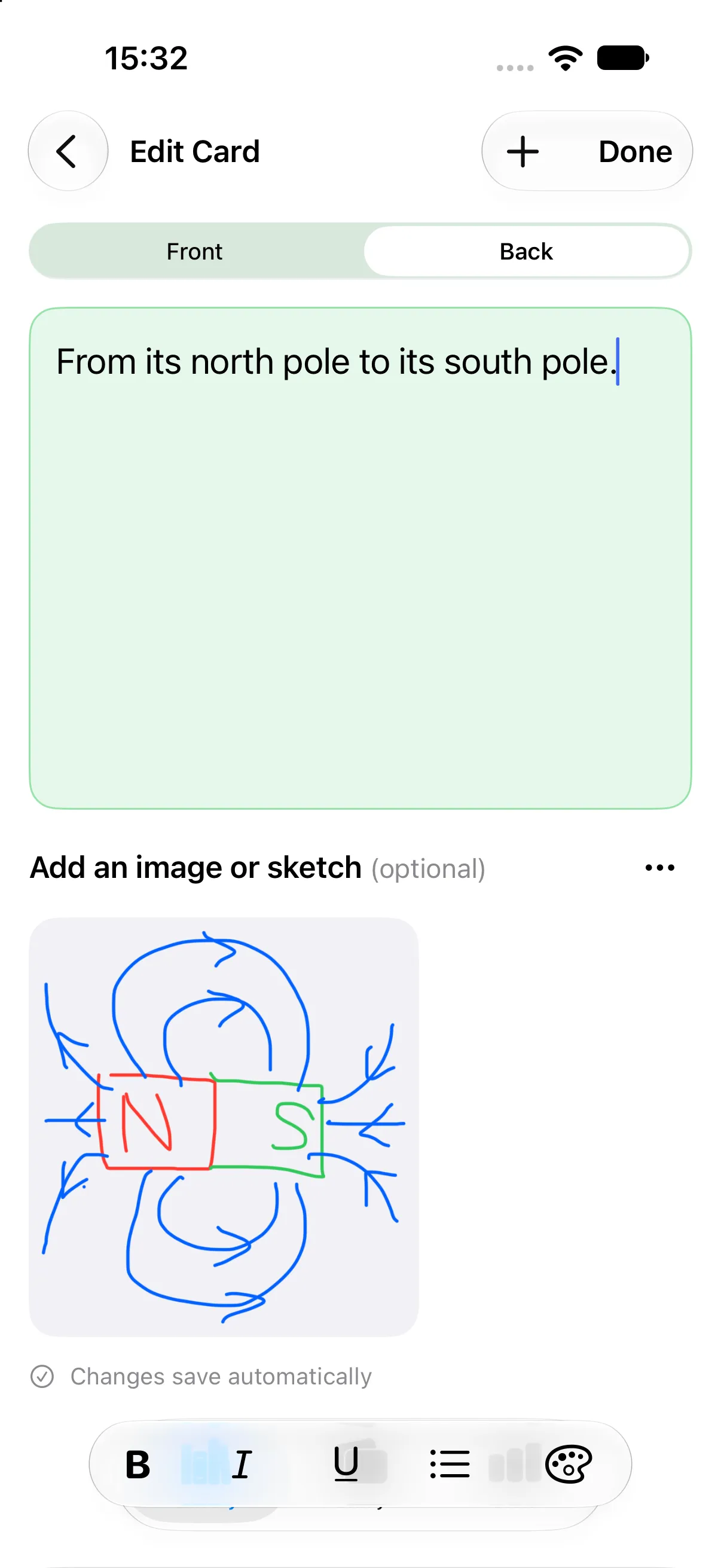 ThinkFlip card editor with a magnetic field sketch